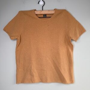 Saks Fifth Avenue Short Sleeve Crewneck Shirt in Camel Cashmere S petite